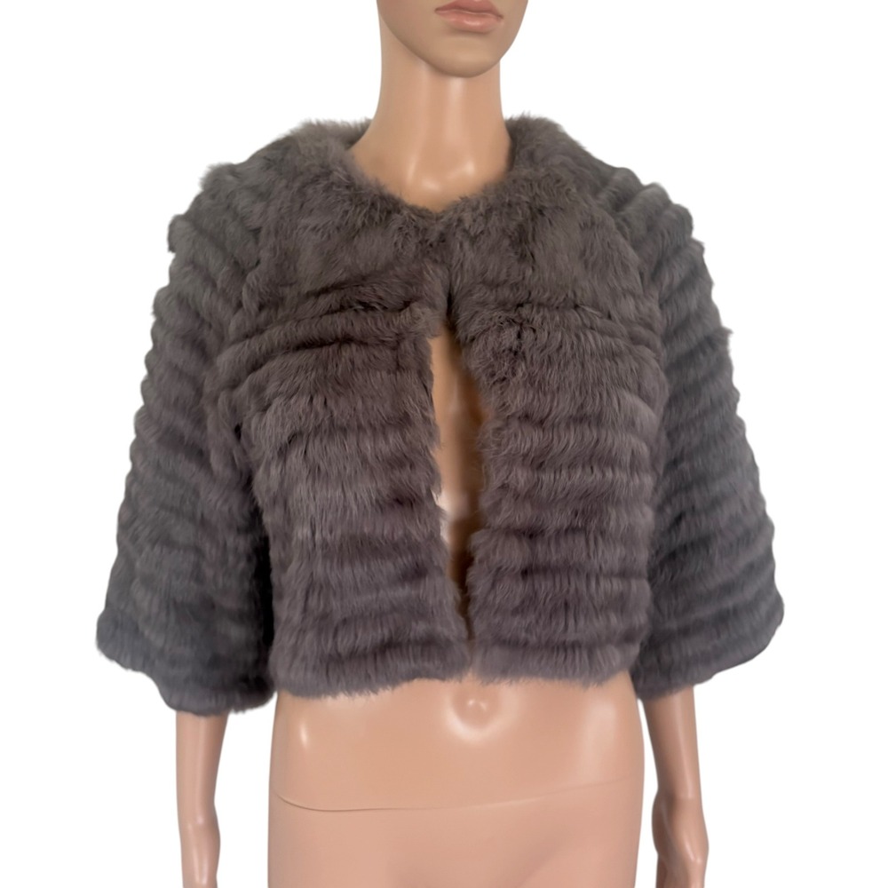 La Fiorentina Gray Genuine Rabbit Fur Cropped Bolero Jacket Coat M Mob Wife Soft